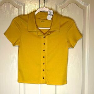 American Eagles Cropped Button Down Shirt Size Small Yellow